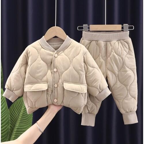 2021 autumn and winter new childrens cotton padded suit boys and girls solid color long sleeve suit baby sportswear