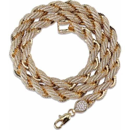 Micro Pave CZ Stone Twist Rope Necklace Gold Color Men Hip Hop Rapper Bling Iced Out Round Link Chain Chokers Necklaces Jewelry