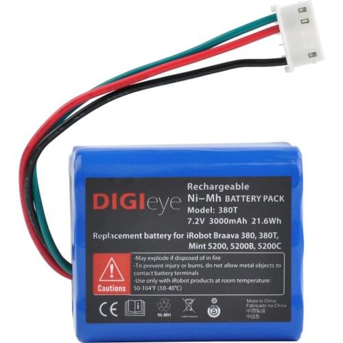 7.2V 3000mAh Ni-MH Rechargeable Battery for iRobot Braava 380 380T 390 390T Mint 5200B 5200C Vacuum Cleaner