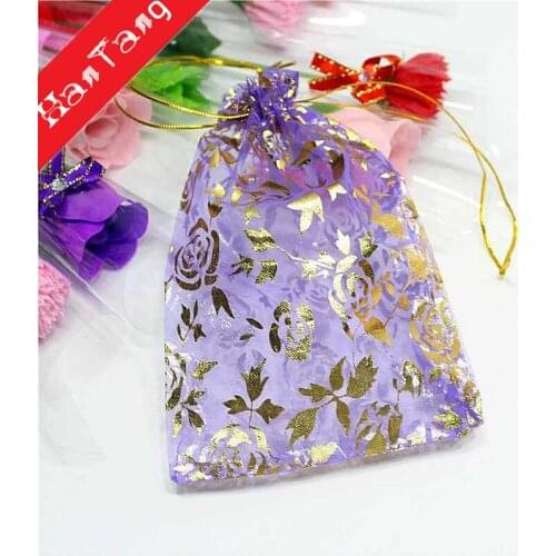 100PCS Gift Dags 7*9 9*12 11*16 13*18 15*20cm Organza Bag Rose Design Wedding Pouches Jewelry Packaging Bags 5 Color 5Z