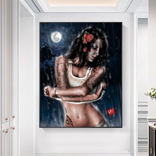Sexy Bad Girl Tattoo Canvas Painting on The Wall Posters and Prints Cuadors Modern Wall Art Picture for Living Room Home Decor