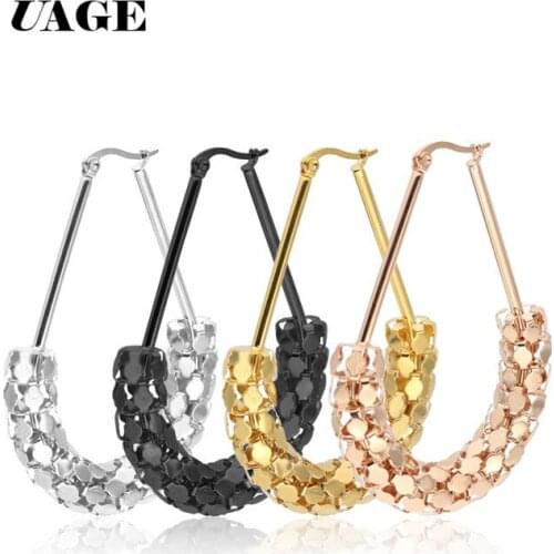 UAGE Stainless steel Popcorn Circle Hoop Earrings (1pair) Jewelry For Women Fashion 3 Size Choices White / Yellow Gold Color