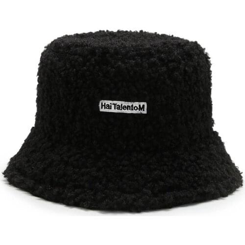 Men Women Winter Thicken Warm Letter Embroidery Cashmere Fleece Knit Bucket Cap Unisex Travel Fishing Fisherman Flat Top Hat R28