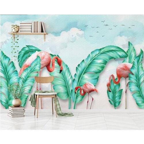 Nordic hand drawn tropical leaves flamingo 3d wallpaper,living room sofa TV wall kids bedroom bar wallpaper papel DE parede
