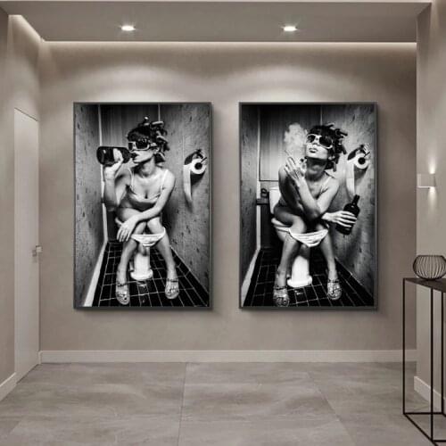 Modern Art Sexy Girl Sits In A Toilet Canvas Paintings Posters and Prints Black White Canvas Prints Wall Art Pictures for Home