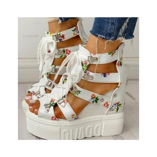 SZSGCN Hot Print Leisure Wedges Womens Shoes 2021 Summer Shoes Women Sandals Platform Shoelaces High Heels Casual Shoes Woman