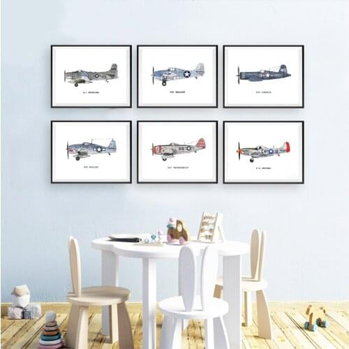 Vintage Airplane Watercolor Posters and Prints Kids Boy Gift Nursery Wall Decor Airplane Art Pictures Canvas Painting Decoration