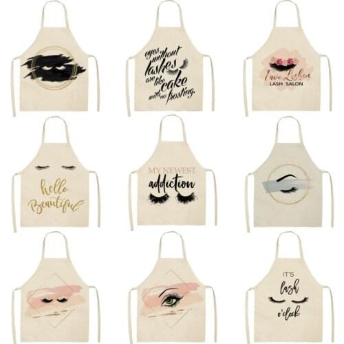 Big Eye Aprons For Woman Kitchen Ice Silk Cotton And Linen Waterproof Kitchen Accessories Seamless Adjustable Household Cleaning