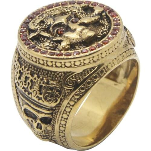 316L Stainless Steel Jewelry US Size 7-13 Fadeless Gold Plated Snake Queen Skull Crown Ring