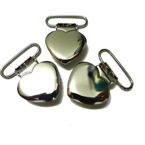 25pcs 25mm Silver Heart Suspender Clips Pacifier Clips