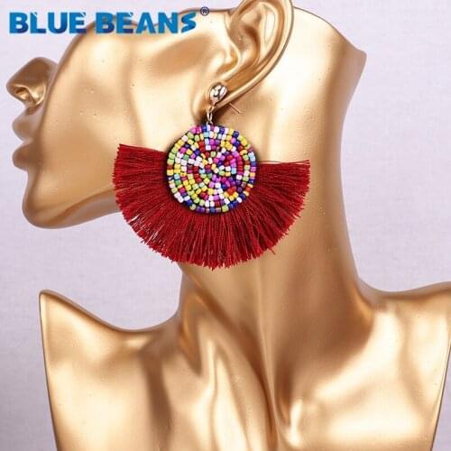 Handmade women tassel earrings bohemian statement luxury long earring geometric fringe fashion big tribal star face ethnic 2019