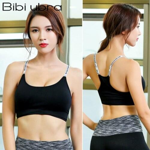 Women Absorb Sweat Breathable Sports Bra Letters Straps Sport Tops Shockproof Padded Athletic Running Fitness Seamless Underwear