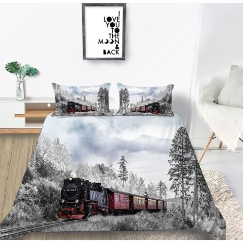 Winter Train Bedding Set King Size Beautiful 3D Creative Duvet Cover Queen Twin Full Single Double Unique Design Bed Set
