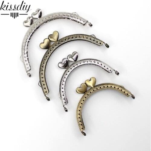 10pcs/lot 8.5/10.5cm Heart Antique Bronze / silver Semicircle Metal purse frame kiss clasp handle for bag craft bag accessory