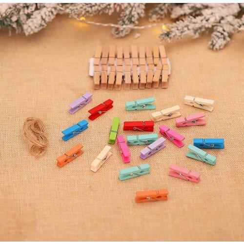 20pcs/pack Christmas Decorations New Color Wooden Business Card Holder Clips Pegs Creative Note Holder Comes with Twine