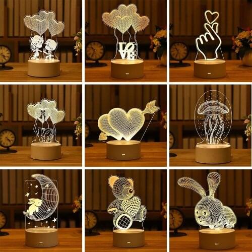 3D Night Lamp Desktop Night Light Boys and Girls Holiday Valentines Day Gift Wedding Decorative Bedroom Bedside Table Lamp