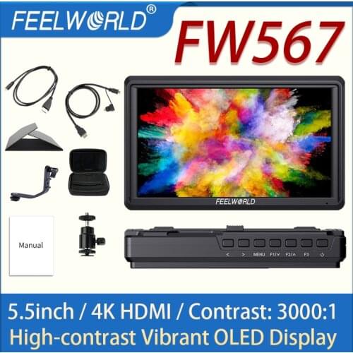 FEELWORLD FW567 5.5 Inch Protable Monitor OLED DSLR Camera Field Monitor Support 4K HDMI On-Camera Monitor