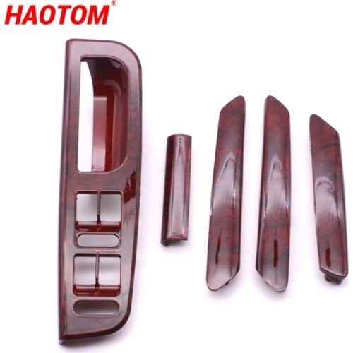 5PCS/Set Wood Mahogany Color Interior Door Handle Window Switch Panel Bezel Trim Cover 3B1867171 For VW Passat B5 Golf MK4 Jetta