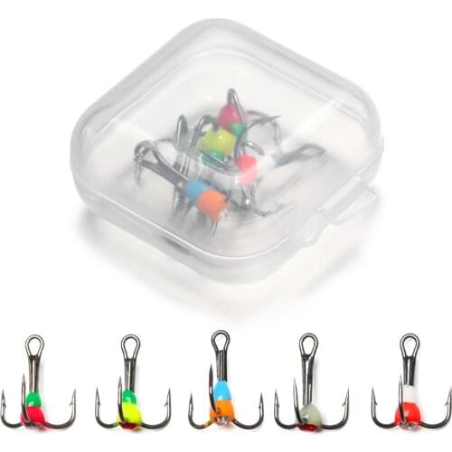 5PCS Newly 8# 10# 12# 14# Carbon Steel Winter Ice Fishing Hooks Set with Plastic Case Shank Three-jaw Hook Outdoor Fishing Tackl