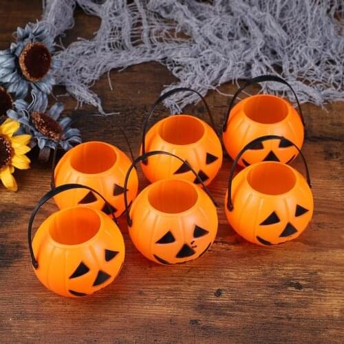 6pcs Halloween Buckets Pumpkin Shape Portable Small Trick or Treat Buckets Candy Holders for Girls Boys