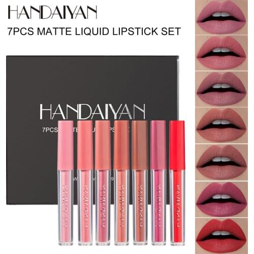 HANDAIYAN Cosmetics Lightweight Matte Lipstick Long Lasting Waterproof Liquid Lip Stick Nourish Lip Non-Sticky Cup 7 Colors/Set