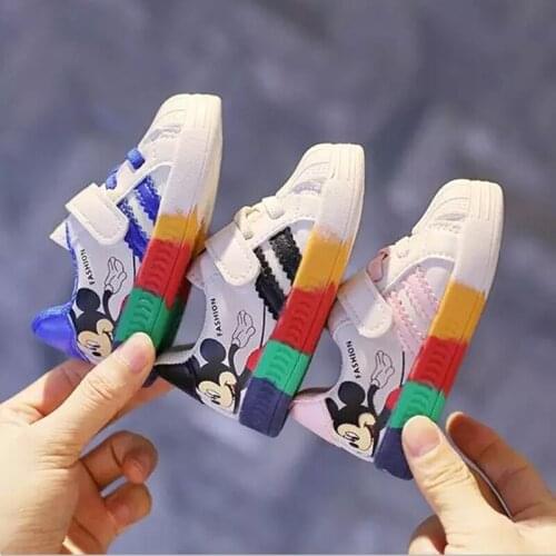 Disney Mickey Childrens 2021 Spring Autumn Girl Baby Socks Shoes Boys Sneakers Non-slip Soft Bottom Toddlers Kids Single Shoes