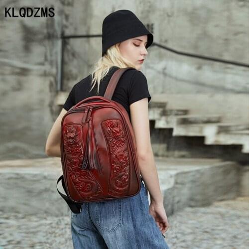 KLQDZMS Three-Dimensional Dragon Embossing Travel Backpack Trendy Bags For Women Hip-Hop Style Casual Knapsack