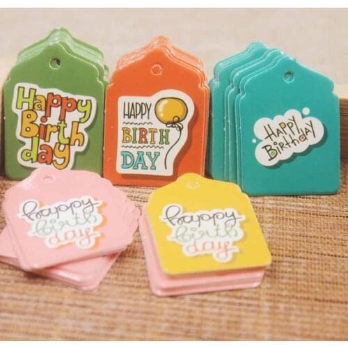 Feiluan new arrival Happy birthday series decoration gifts tag DIy full color print paper label tag candy favors tag50pc+50rope