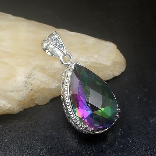 Gemstonefactory Jewelry Big Promotion 925 Silver Mystical Fire Topaz Drop Women Ladies Mom Gifts Necklace Pendant 20213611