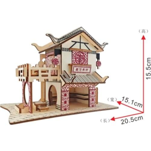 DIY Model toys 3D Wooden Puzzle-Tea house Wooden Kits Puzzle Game Assembling Toys Gift for Kids Adult P28