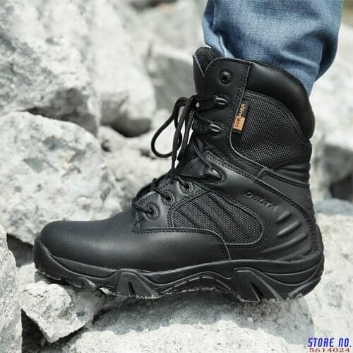 Mens Work Shoes Genuine Leather Waterproof Lace Up Tactical Boot Fashion Motorcycle Men Combat Ankle Military Army Boots