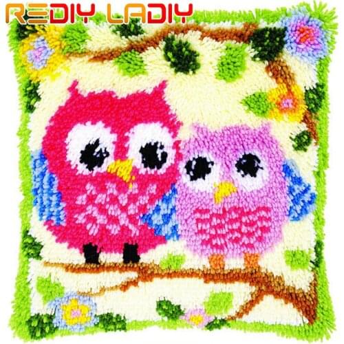 HOT 3D Latch Hook Cushion Kits Gift DIY Needlework Crocheting Throw Pillow Unfinished Yarn Embroidery Pillowcase Cartoon OWLS