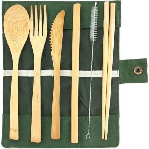 Bamboo Cutlery Set Travel Cutlery Set Reusable Flatware Set 6pcs 9Color Stud Cutlery Set Camping Cutlery Eco-friendly Tableware