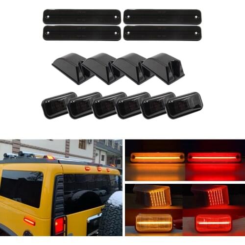 Fits For Hummer H2 2003-2009 F&R Amber Red Smoked Lens Led Side Marker Lights + Led Cab Roof Marker Lights Combo Kit