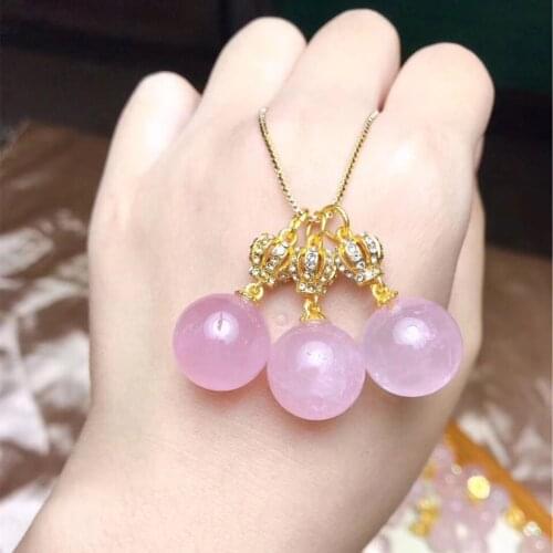 Natural Pink Crystal Beads Crown Necklace Pendant Charm Crystal Gem Pendant Accessories For DIY jewelry making