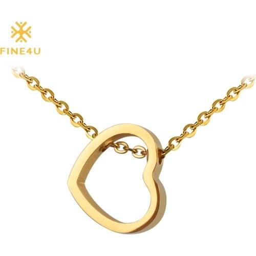 2018 New FINE4U N057 Tiny Heart Shape Pendant Necklace For Women 316L Stainless Steel Chain Necklaces Fashion Girl Necklace Gift