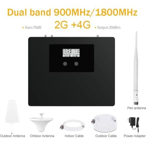 New Upgrade, Intelligent Dual 900/1800MHz mobile signal booster 2G 4G Cellular amplifier GSM LTE mobile signal repeater kit