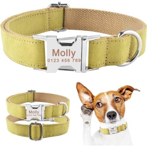 Small Medium Large Personalized Dog Collar Leather Engraved ID Tag Custom Name