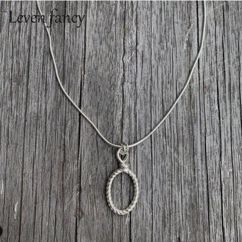 Circle Silver Necklace 925 Jewelry Snake Chain Oval Round Pendant Necklace Sterling Silver Womens Collar Never Fade Color