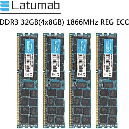 Latumab Memoria RAM DDR3 32G (4x8GB) 1866MHz Server Memory PC3-14900 240 Pins REG ECC DDR3 RAM Registered Memory Module