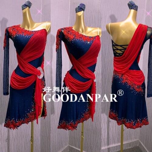 2021newLatin dance dress lady for women costume sexy Single shoulderlatin wear for competition sapphireLavender GOODANPAR