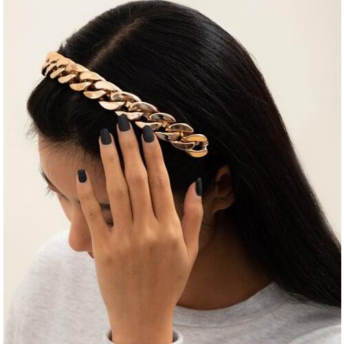 2021 Lady Cuban Chain Headband Temperament Generous Simple Fashion Hair Accessories Handmade Design Gold CCB Girl Favorite Gift