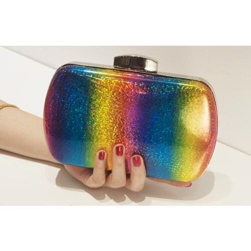 Rainbow Laser Purse Evening Bag For Women Luxury Handbag Wedding Clutch Bag Banquet Square Crossbody Bags