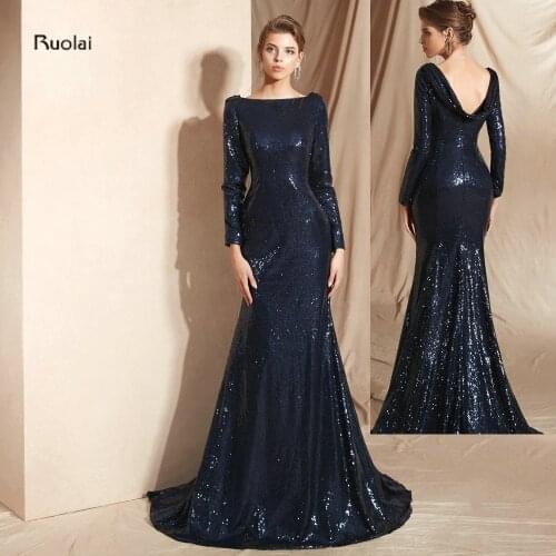 Luxury Mermaid Long Evening Dress Long Sleeve Sequin Evening Gown Dress Dubai Women Evening Dresses Long robe de soirée élégante