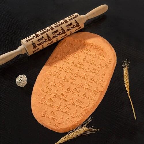 Xmas Christmas Rolling Pin Engraved Carved Wood Embossed Rolling Pin Kitchen Tool Rolo de massa Baking tools