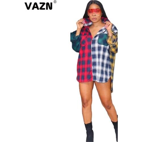 VAZN 2020 Autumn Hot List Free Joker Classic Plaid Casual Young Regular Style Full Sleeve Chiffon Women Long Slim Shirts