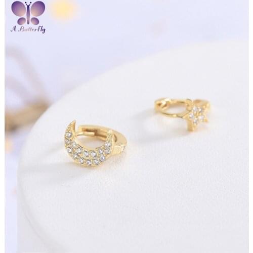 A Butterfly 925 Sterling Silver 5A High Quality Zircon Earrings Moon Asymmetric Earrings Fashion Girl Jewelry