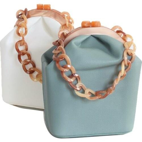 Acrylic Chains Handbags Women Scrub PU Leather Box Purse Women Handbag Luxury Crossbody Bags Woman Solid Chain Shoulder Bags