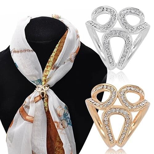 Fashion Luxury Scarf Buckle Wedding Hoop Brooch Pins for Women Crystal Holder Silk Shawl Buckle Ring Clip Scarf Jewelry Gift