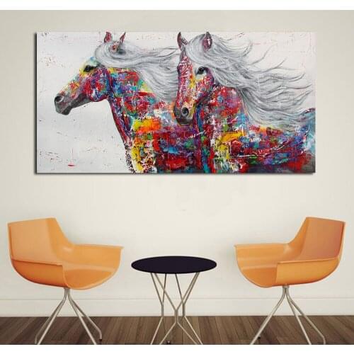 JQHYART Animal Painting Two Horses Wall Pictures For Living Room Oil Painting Canvas Art Posters And Prints Home Decor No Frame
